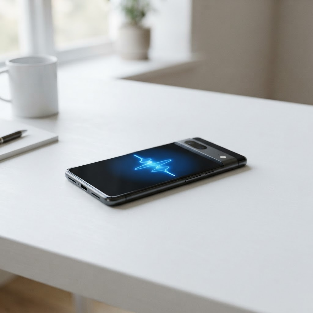A glowing audio waveform flowing directly between a phone and an AI agent