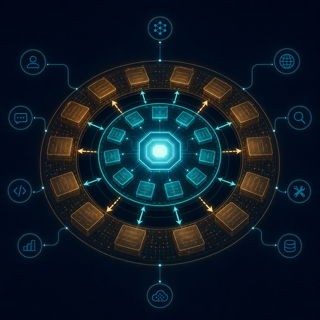 A conceptual diagram of an AI agent treated like an operating system, with a small fast in-context memory layer like RAM and a larger archival storage layer like disk, with data paging between them
