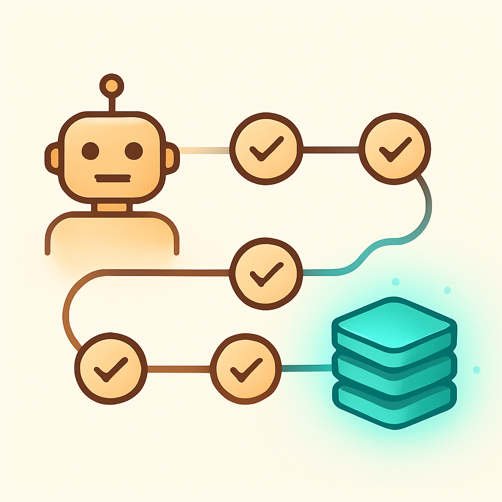 A conceptual illustration of an AI agent sustaining a long-running task with persistent memory