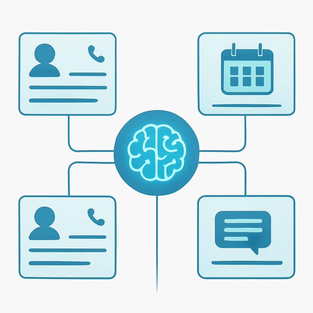 A single stateful agent supervising multiple call transcripts, a booking, and a text message from one central memory